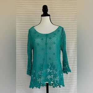 Teal Crochet Knit Top/Coverup